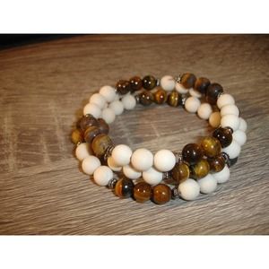 Tigers eye and frosted fossil wrap cuff